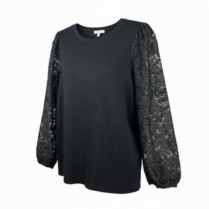 Tahari Black Top with Lace Sleeves